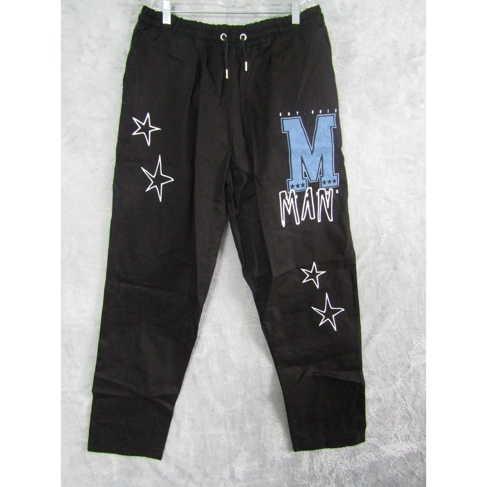 BoohooMAN Tall‎ Man Straight Leg Chino Pants Black Size 38 Applique Stars